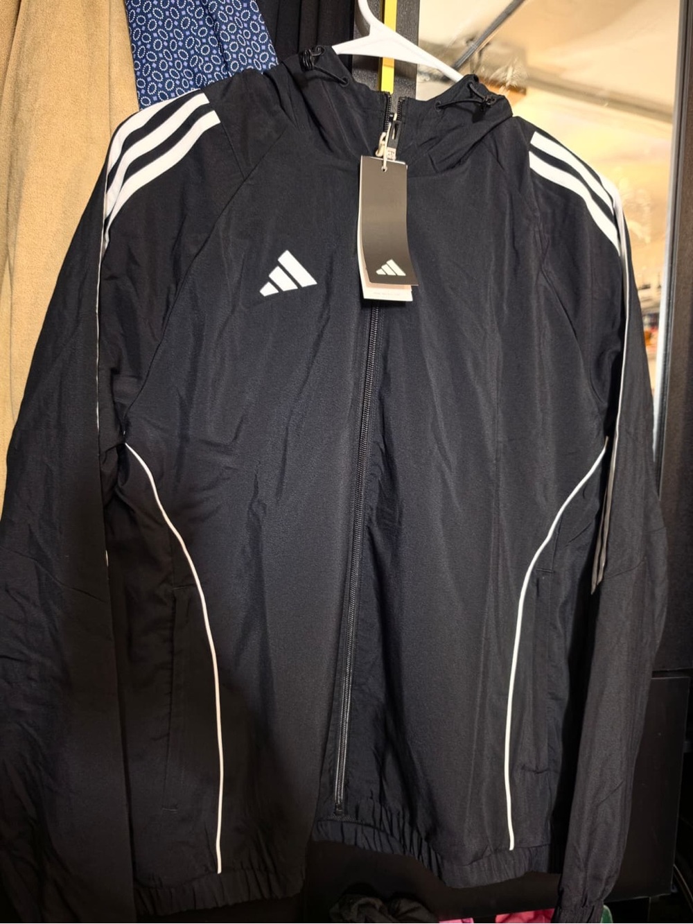 adidas Black Windbreaker Jacket with White Stripes